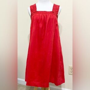 Everlane The Smocked Linen Dress Goji Berry Red